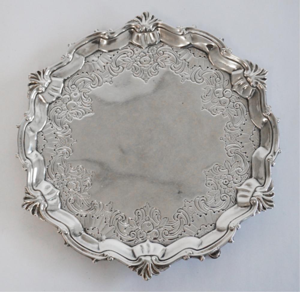Rare Scottish Chippendale George II Silver Tray (1 of 4)