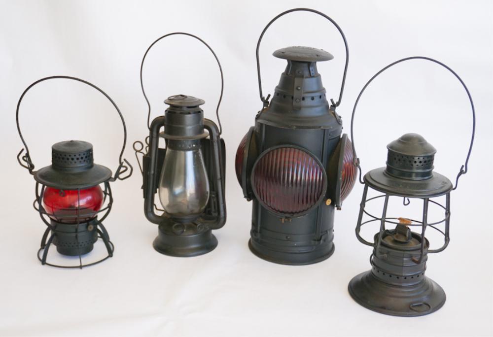 Collection Four Antique Metal Railroad Lanterns (1 of 3)