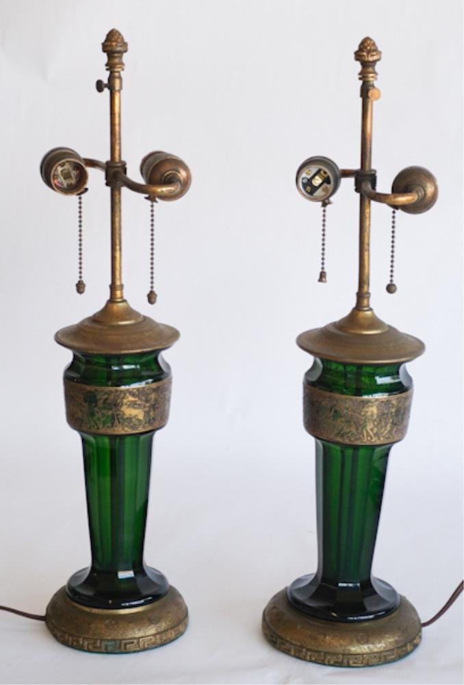 Good Pair Art Deco Moser Gilded Glass Table Lamps (1 of 3)