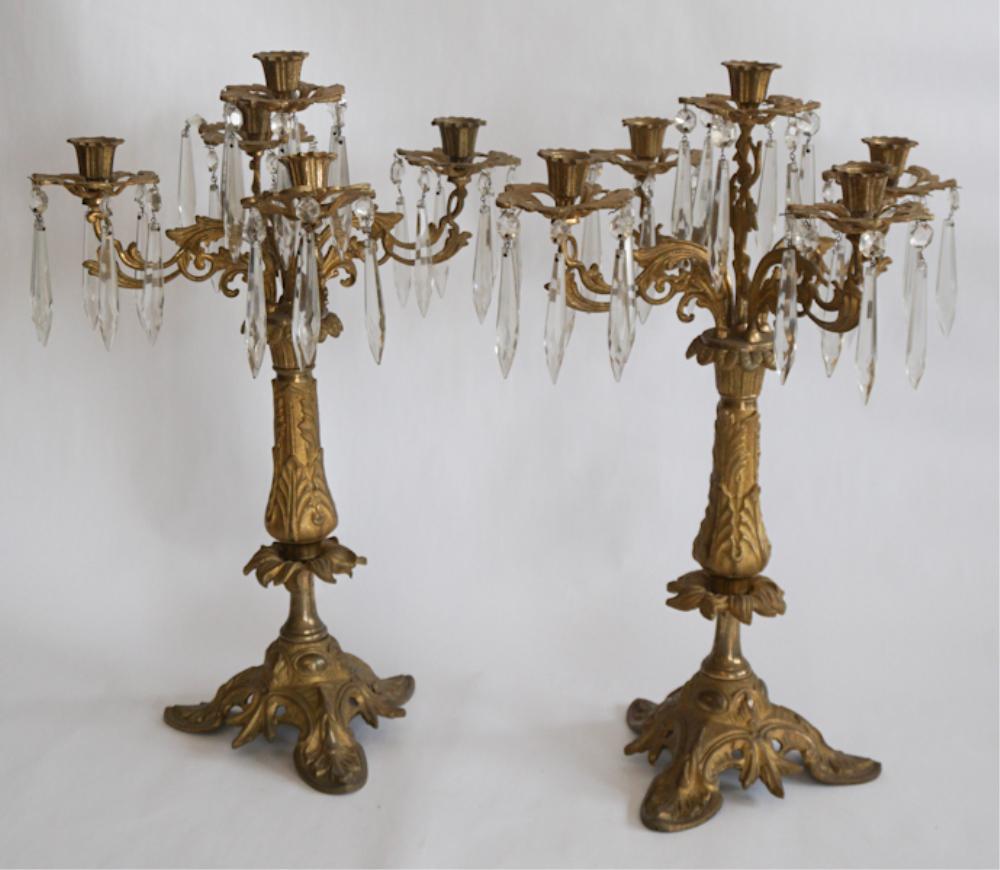 Pair Neoclassical Style Gilt & Crystal Candelabra (1 of 2)