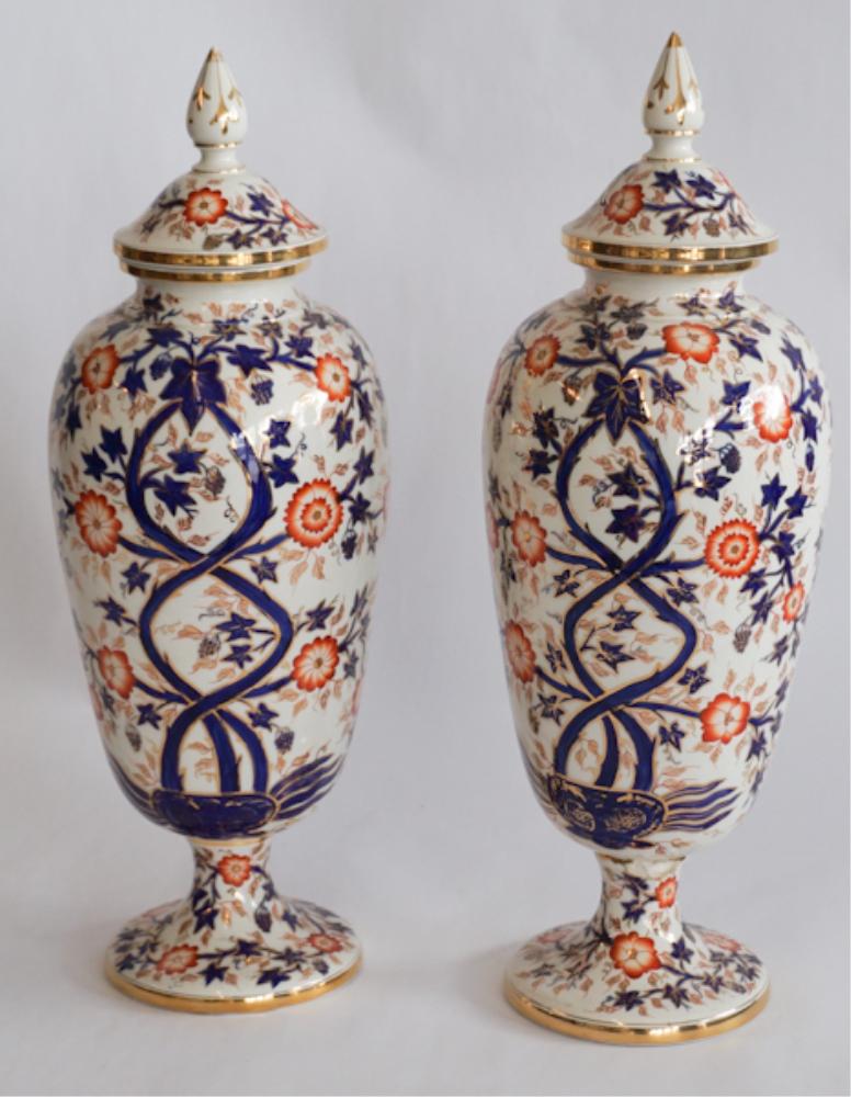 Pair Antique English Derby Style Porcelain Urns (1 of 3)