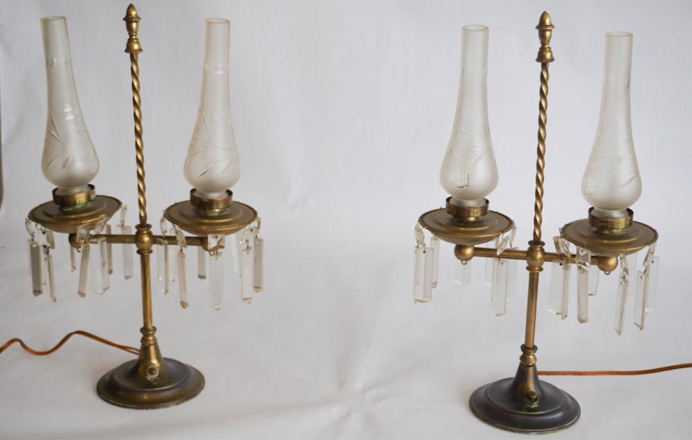 Pair Glass & Crystal Brass Candlesticks (1 of 2)