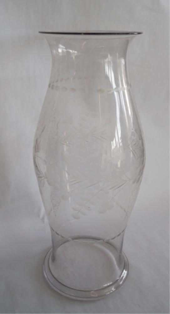 Antique Blown & Etched Glass Hurricane Shade (1 of 2)