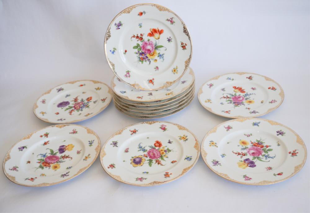 Set Dresden Hand Painted Porcelain Dinner Plates (1 of 2)