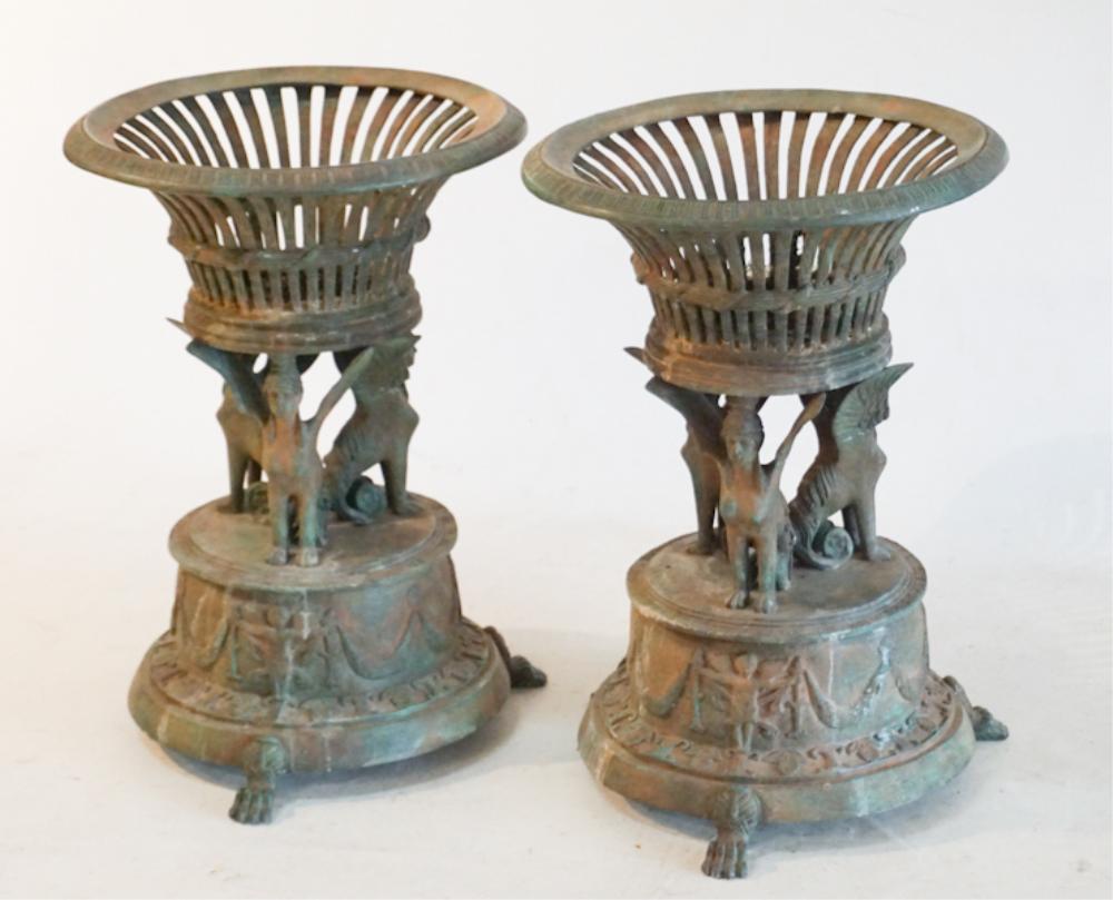 Pair Antique French Neoclassical Bronze GardenUrns (1 of 6)