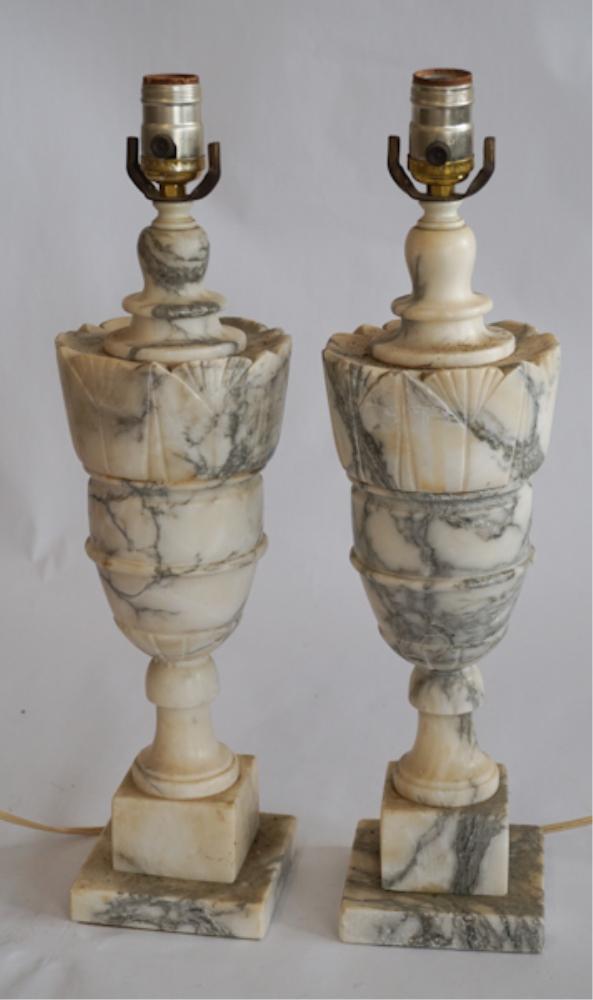 Pair Art Deco Carved Marble Table Lamps (1 of 1)