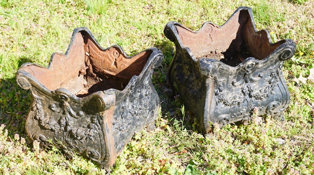 Pair Antique Cast Iron Garden Planters (1 of 2)