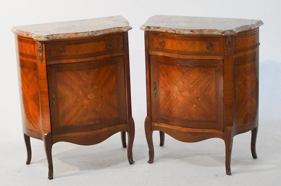 Pair French Kingwood, Marble Top Side Cabinets (1 of 6)