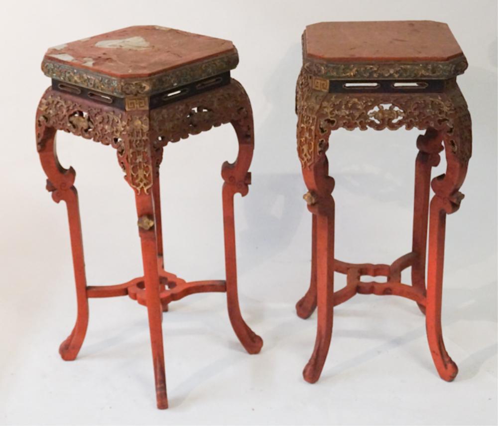 Pair Antique Chinese Carved & Polychrome Stands (1 of 7)