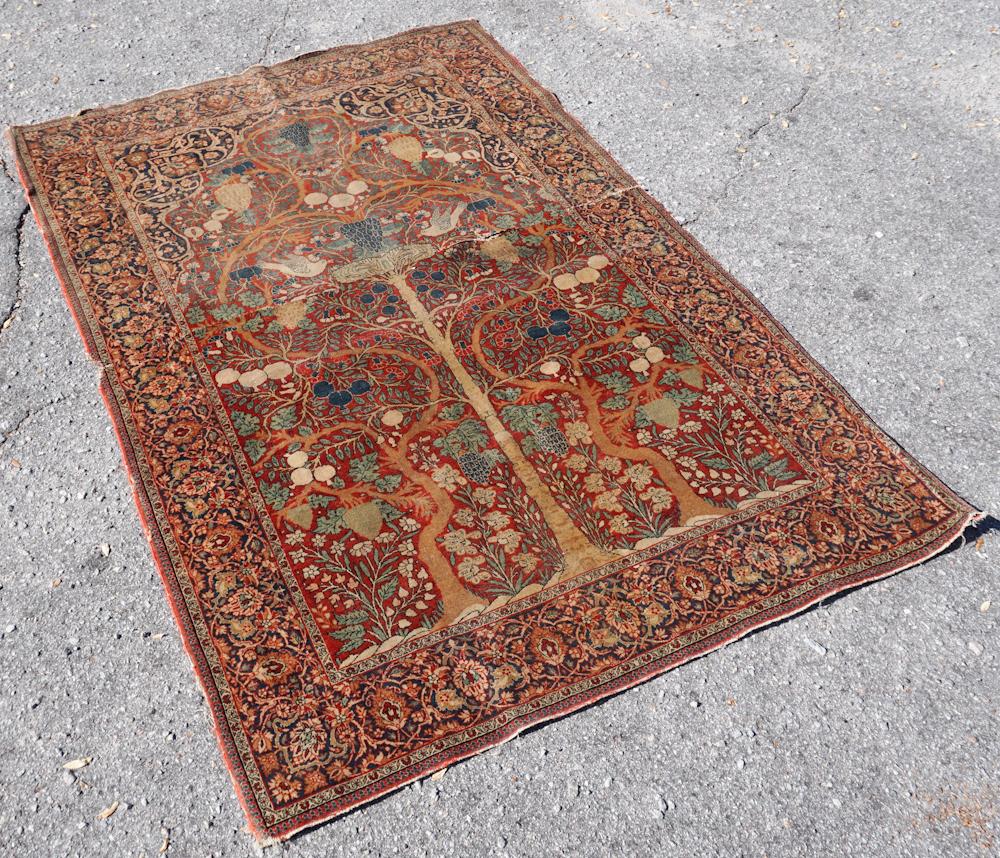 Antique Persian Tree of Life Carpet: Early 20th century. Having been very tightly woven with meticulous details. Very nice patterns and colors throughout. Some scattered wear consistent with age and separation in the weave. L76" W51 3/4"