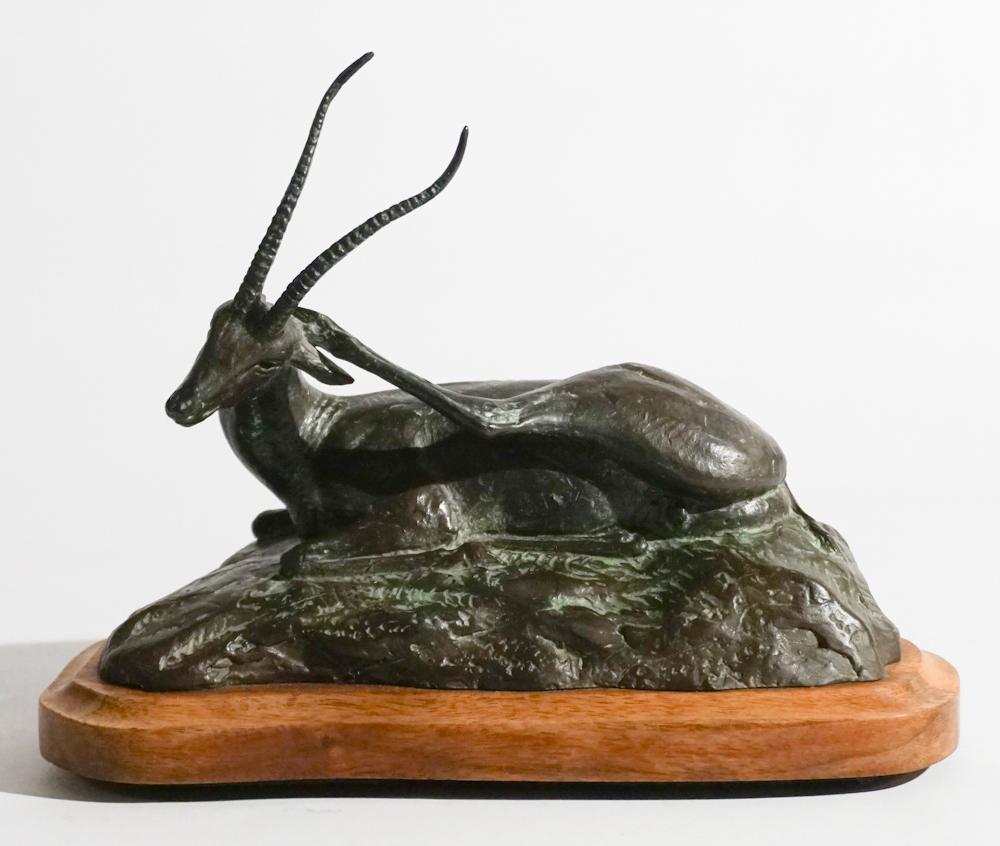 Kent Ullberg: (Texas/Colorado/Africa/Sweden, Born 1945) Bronze figure of Antelope female at rest. Very nice patina and signed and with number 2-12 at backside. Very good condition. Sold from the collection of a Sou