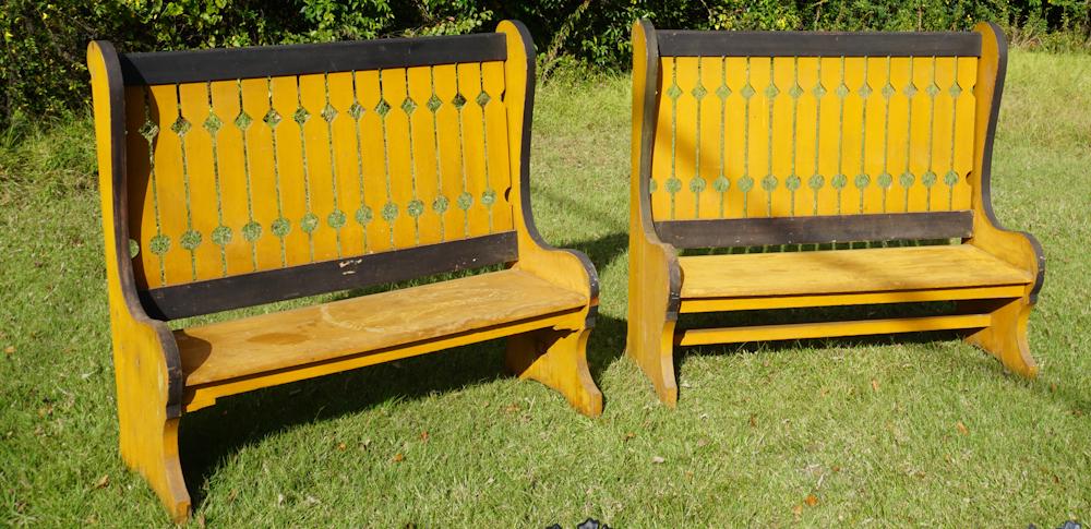 Pair Antique Country Pine Painted Settle Bench (1 of 5)