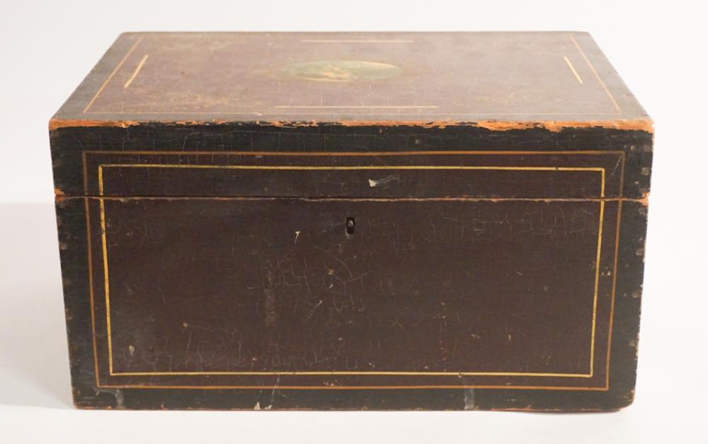 Antique Painted Jewelry, Sewing or Valuables Box (1 of 5)