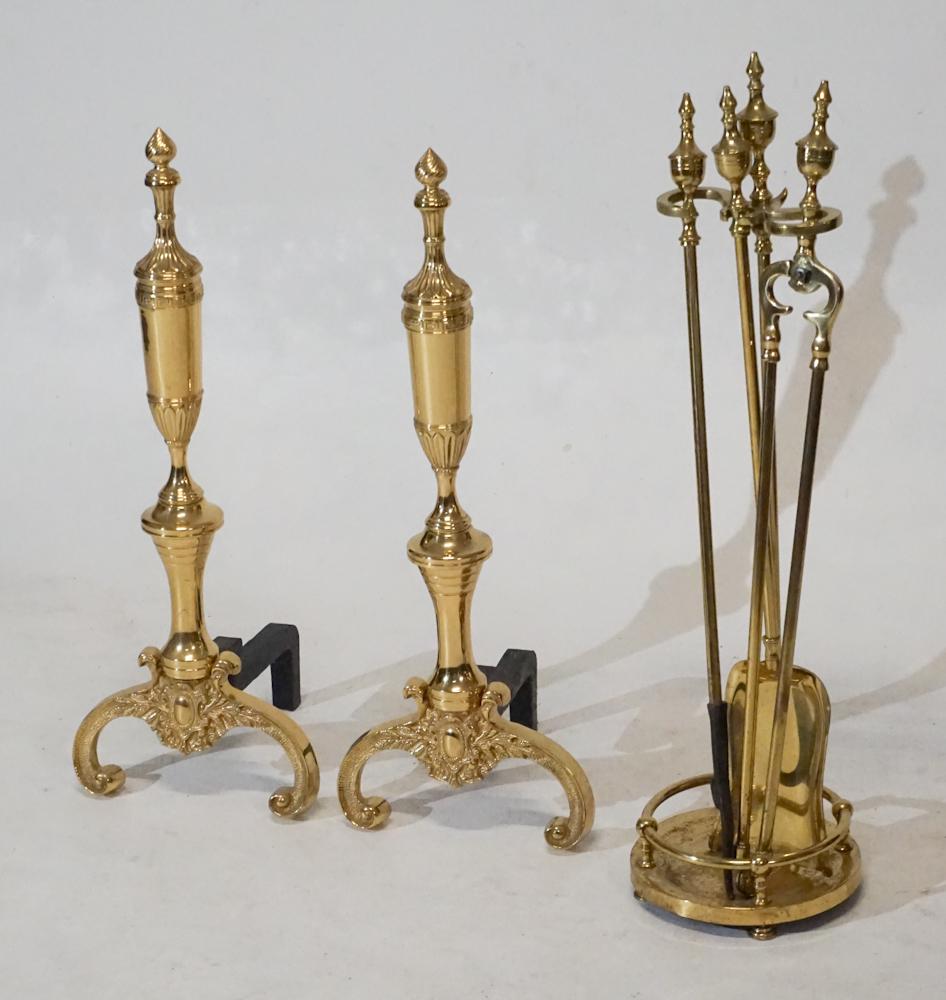 English Polished Brass Andirons & Fire Tools (1 of 4)