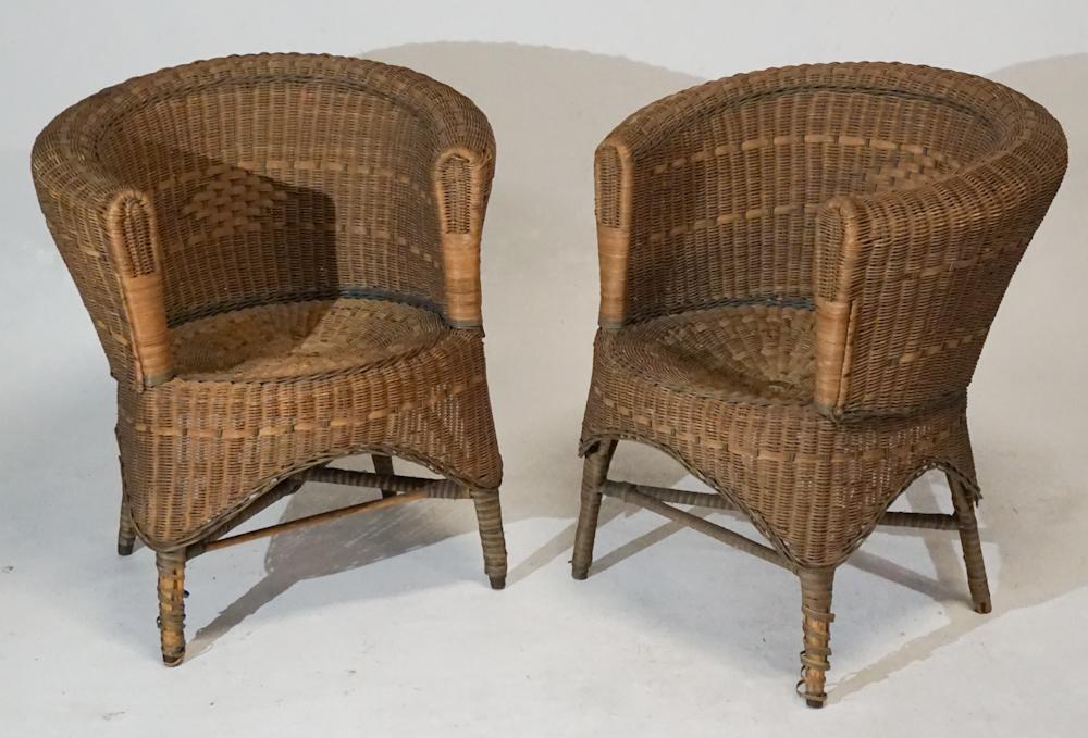Fine Pair Vintage Art Deco Wicker Barrel Chairs (1 of 2)
