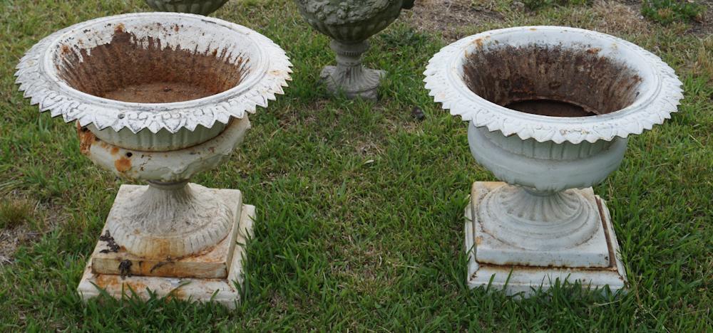 Two Antique Cast Iron Garden Urns on Stands (1 of 2)
