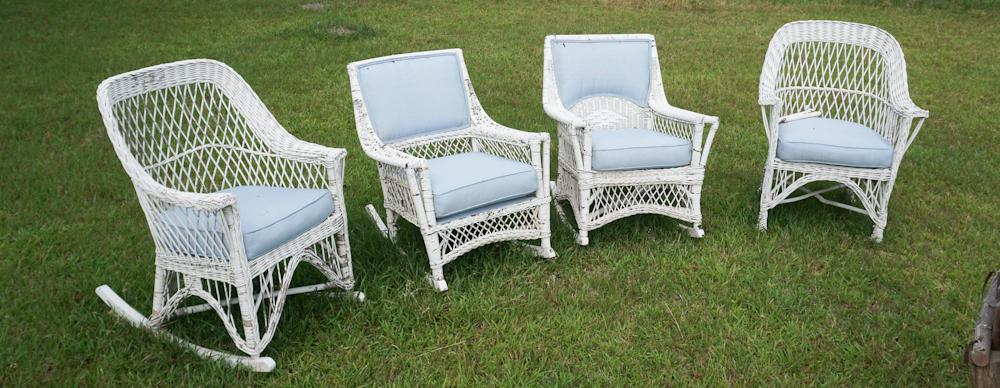 Antique Woven Wicker Porch Rocking Chairs (1 of 1)