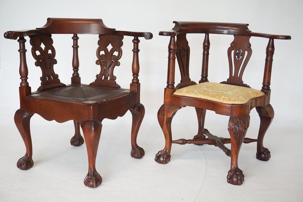 Two Chippendale Style Mahogany Corner Chairs (1 of 2)
