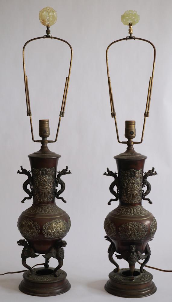 Handsome Pair Antique Japanese Bronze Urns (1 of 6)