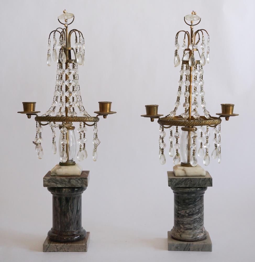 Pair French Deco Crystal Brass & Marble Candlestic (1 of 2)