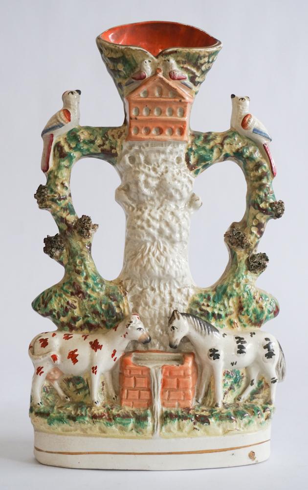 Antique Staffordshire Pottery Figural Vase (1 of 4)