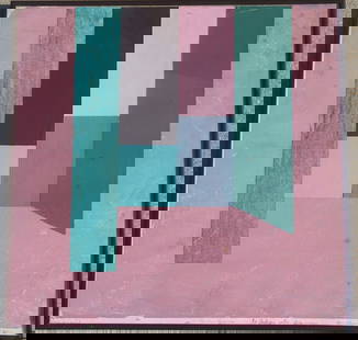 Mary Obering: (New York, 1937-2022) Original mixed media work titled, "Pink and Green." Very nice colors throughout, signed lower right and titled at the center. Dated 1973. Very good condition. H16" W16" (without