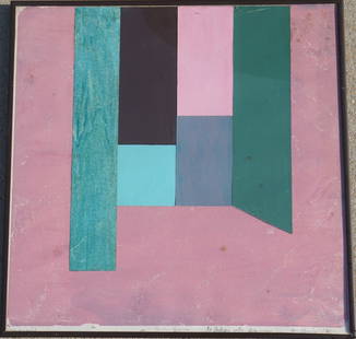 Mary Obering: (New York, 1937-2022) Original mixed media work titled, "Pink and Green." Very nice colors throughout, signed lower right and titled at the center. Dated 1973. Very good condition. H16" W16" (without