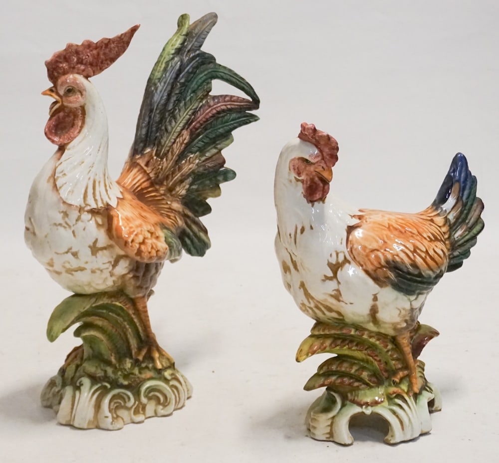 Pair Italian Majolica Pottery Lifesize Chickens (1 of 4)