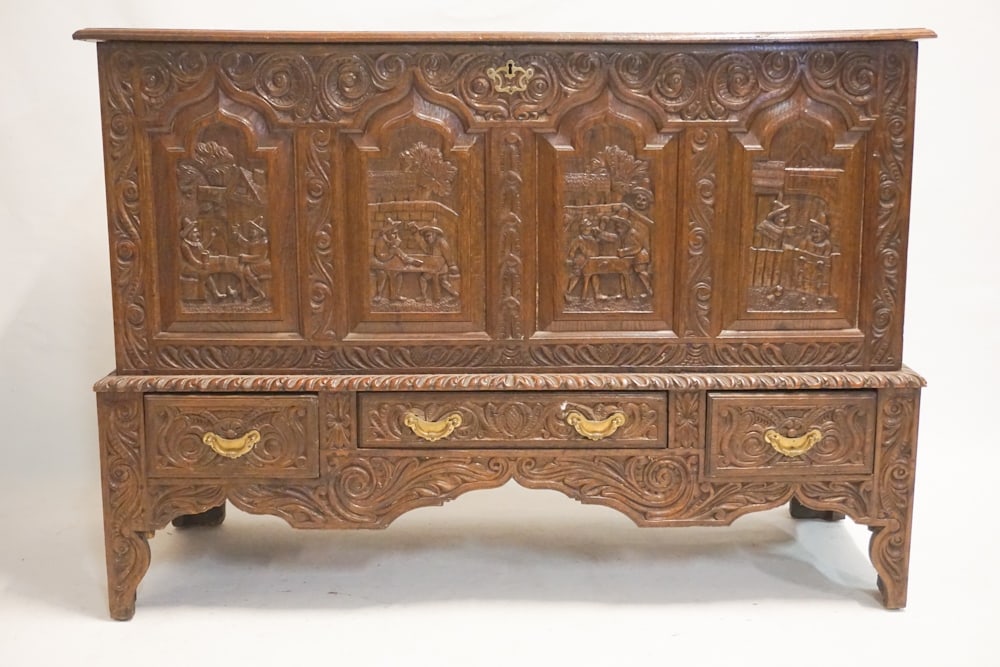 Jacobean Carved Oak Blanket Box on Stand (1 of 6)
