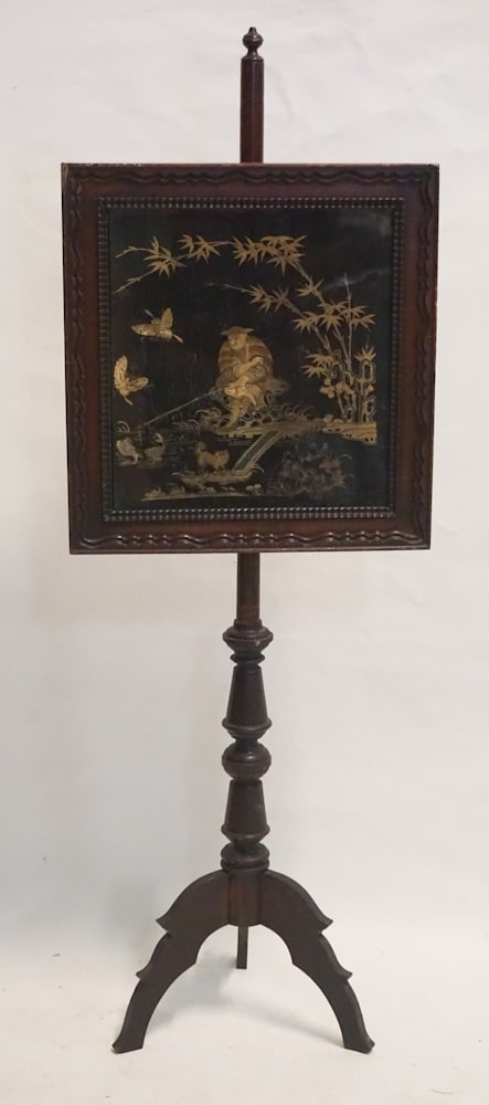 American Classical Mahogany & Chinese Needlework Fire Screen (1 of 5)