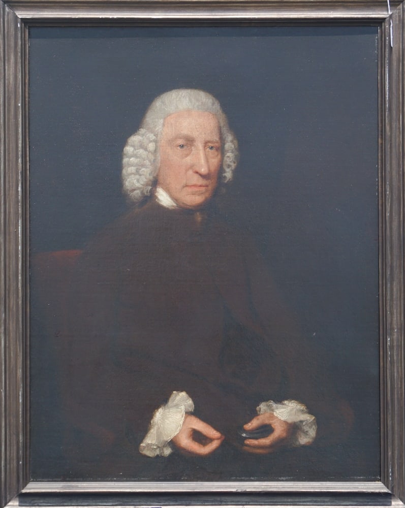 American or British School Portrait Gentleman: Possibly John Singleton Copley (1738 - 1815) Massachusetts / United KingdomLikely last quarter of the 18th century. Nicely rendered oil of a stately gentleman or nobleman sitting with snuff box in han