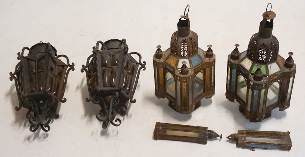 Pair Iron & Glass Lanterns along with Two (1 of 5)