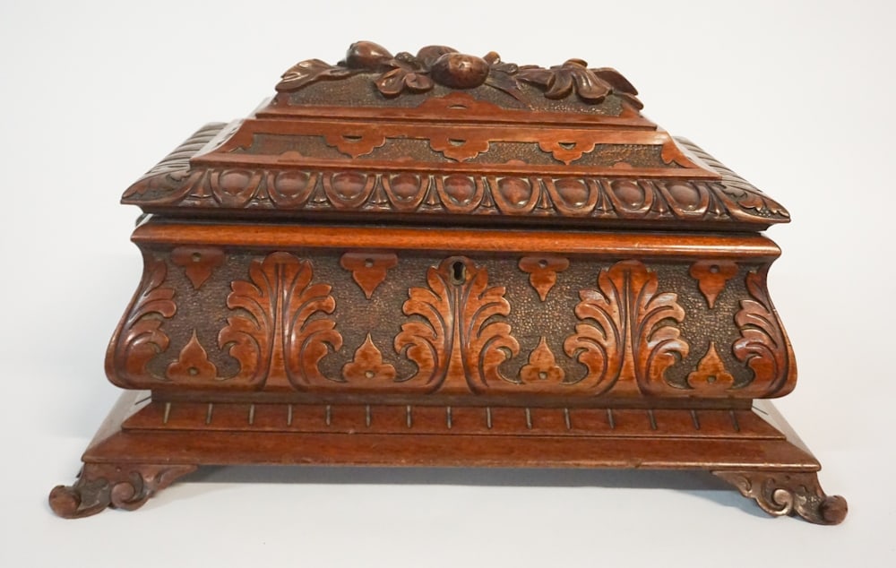 English Victorian Carved Rococo Style Tea Caddy (1 of 5)