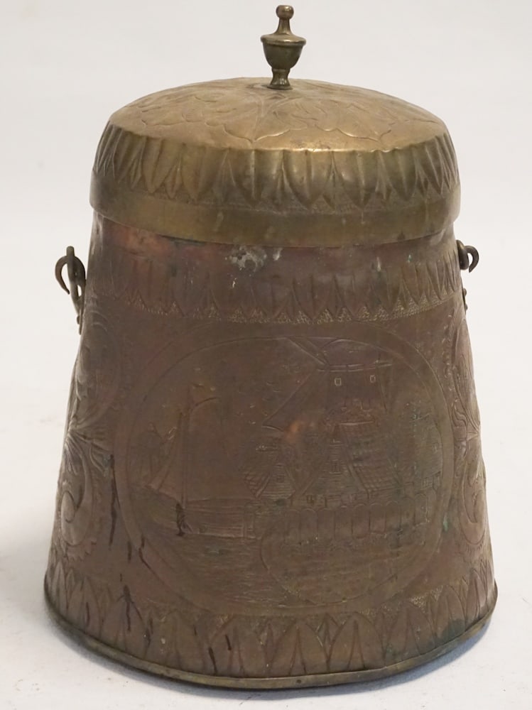 Antique Dutch Hammered Copper & Brass Coal Bucket (1 of 4)