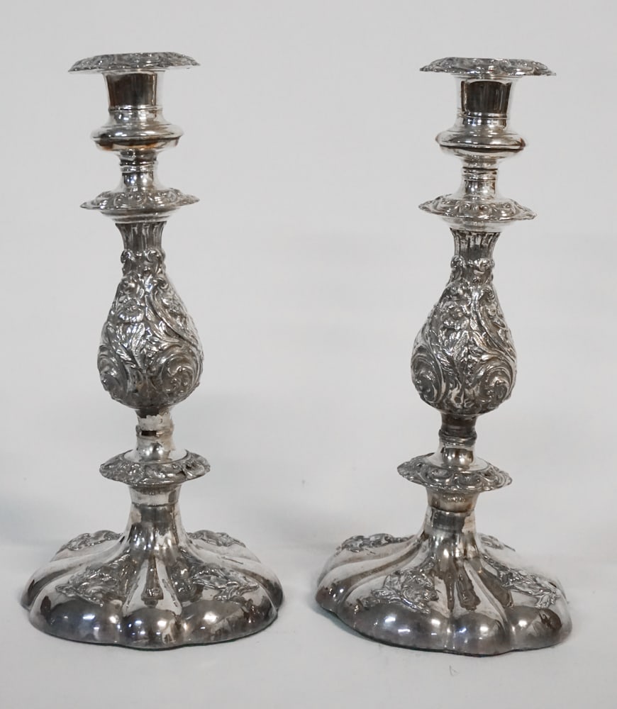 Pair English Regency Sheffield Plate Candlesticks (1 of 3)