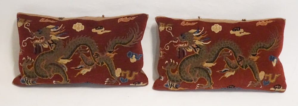 Pair Chinese Needlework Upholstered Pillows (1 of 3)
