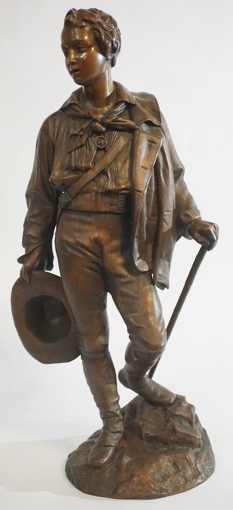 Émile Victor Blavier: (France, 19th century) Bronze figure of a young man having been excellently detailed. Very nice patina throughout. Very good condition. H22" Sold from the collection of a Kiawah Island, South Carolina