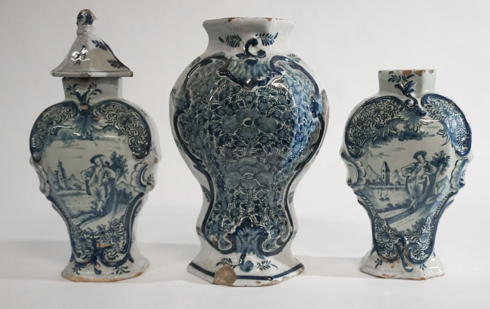 Dutch 18th Century Blue & White Pottery Vases (1 of 4)