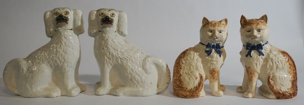 Two Pair Staffordshire Antique Pottery Animals (1 of 2)