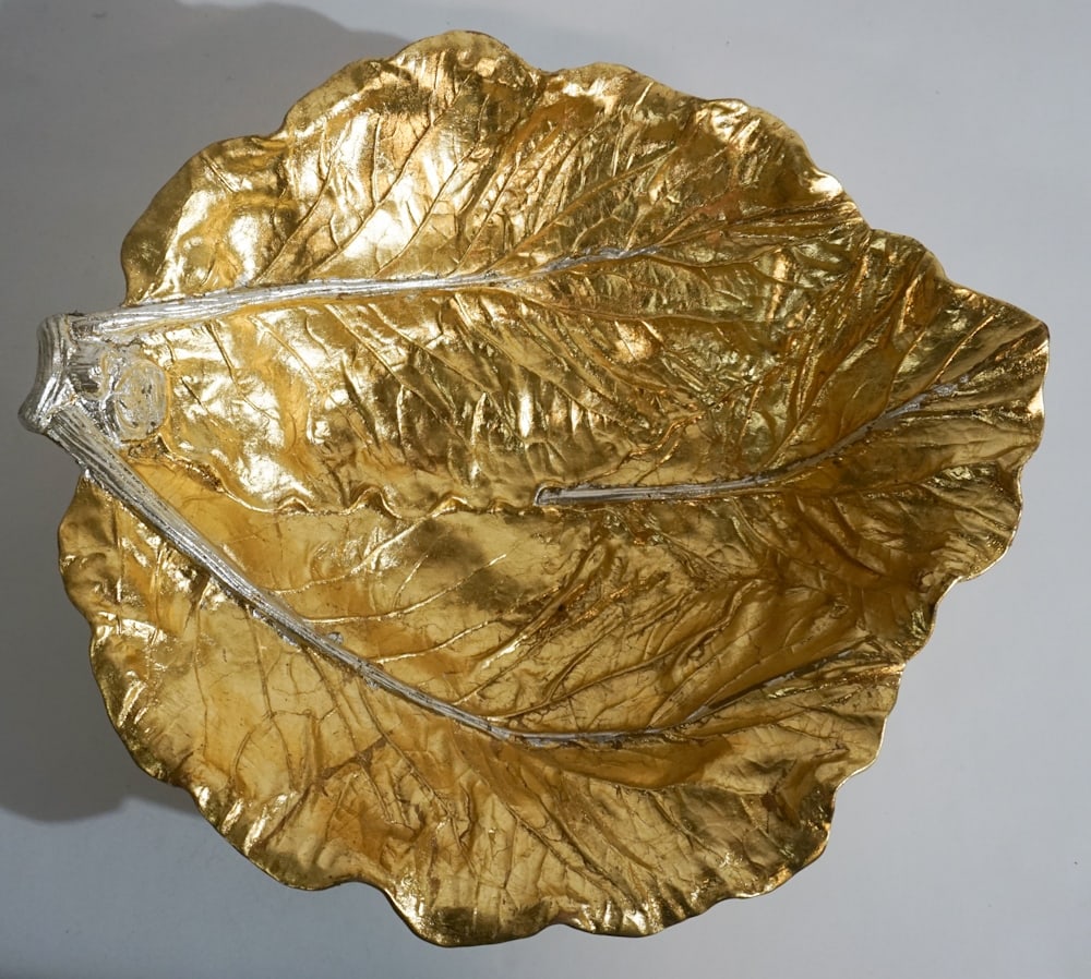 Charming 24k Gold Leaved Art Pottery Center Bowl (1 of 2)