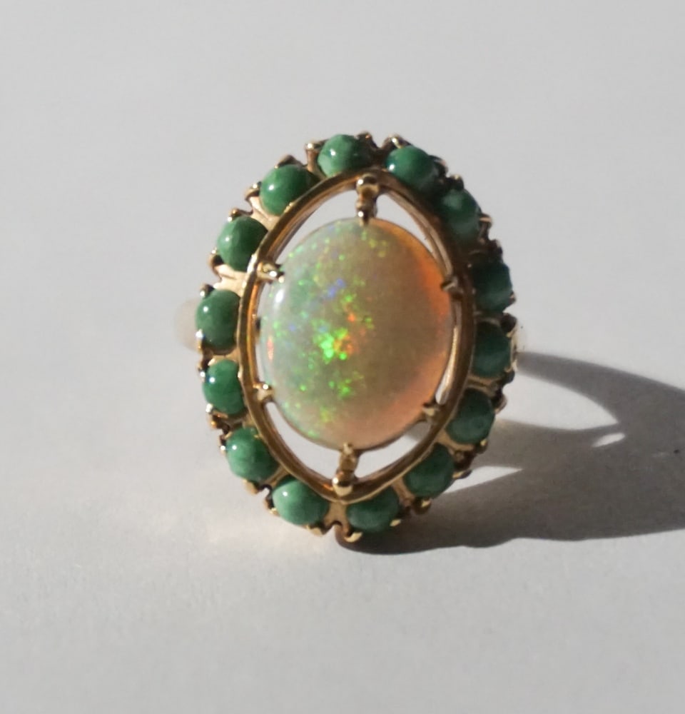 Charming 14k Gold Opal & Jade Cocktail Ring (1 of 1)