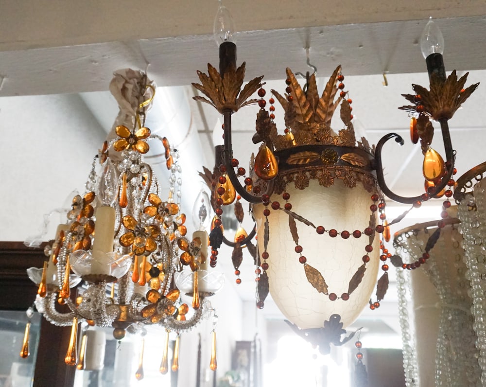 Pair Deco Crystal Chandeliers & Art Glass (1 of 3)