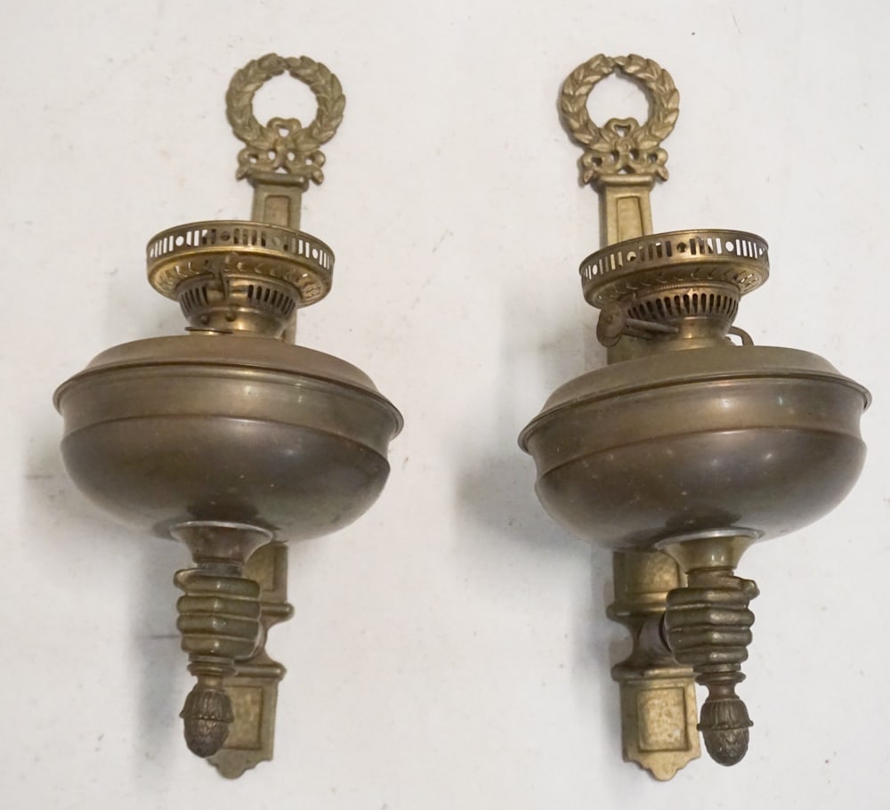 Pair Antique Brass Fluid Lamp Wall Sconces (1 of 2)