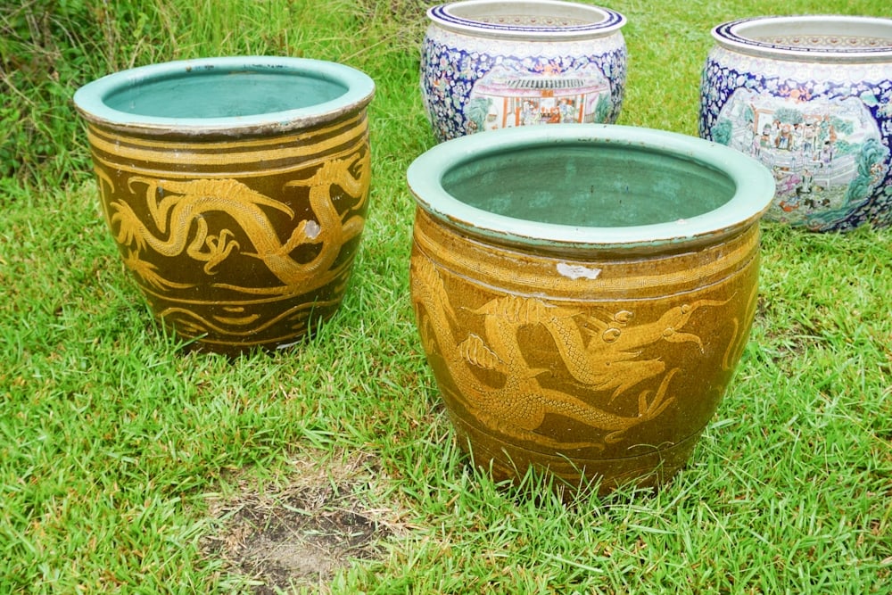 Pair Vintage Oriental Glazed Stoneware Planters (1 of 1)