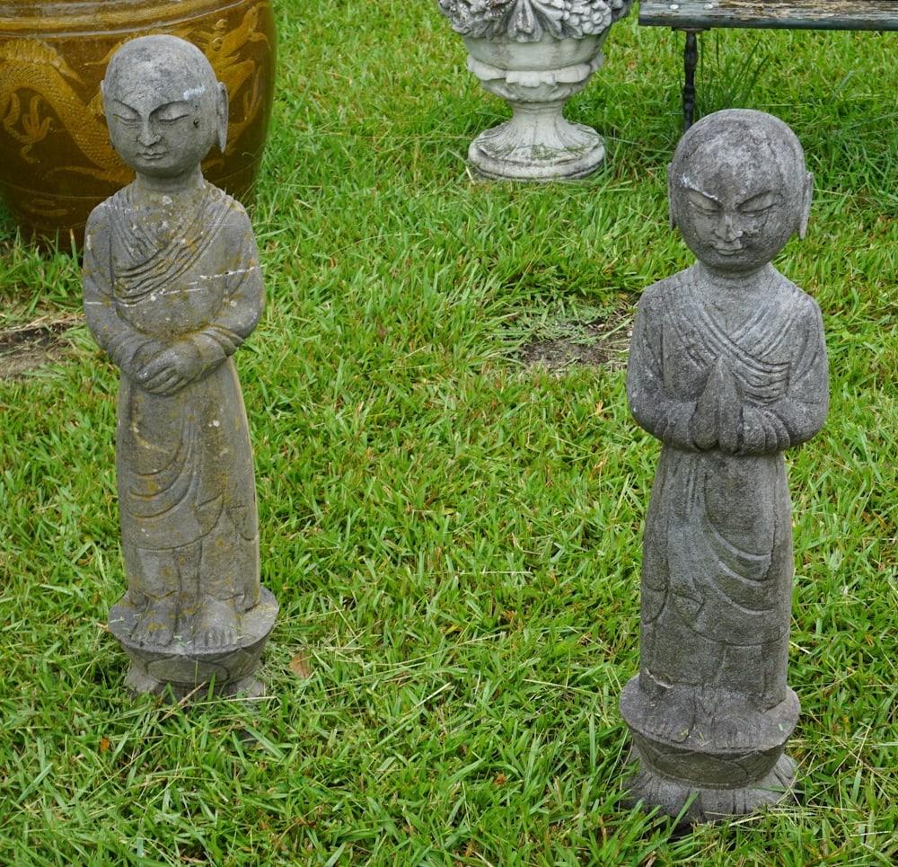 Pair Oriental Carved Black Stone Garden Budhas (1 of 1)