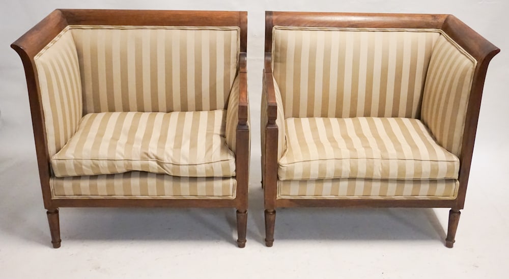 Handsome Pair French Art Deco Mahogany Arm Chairs (1 of 3)