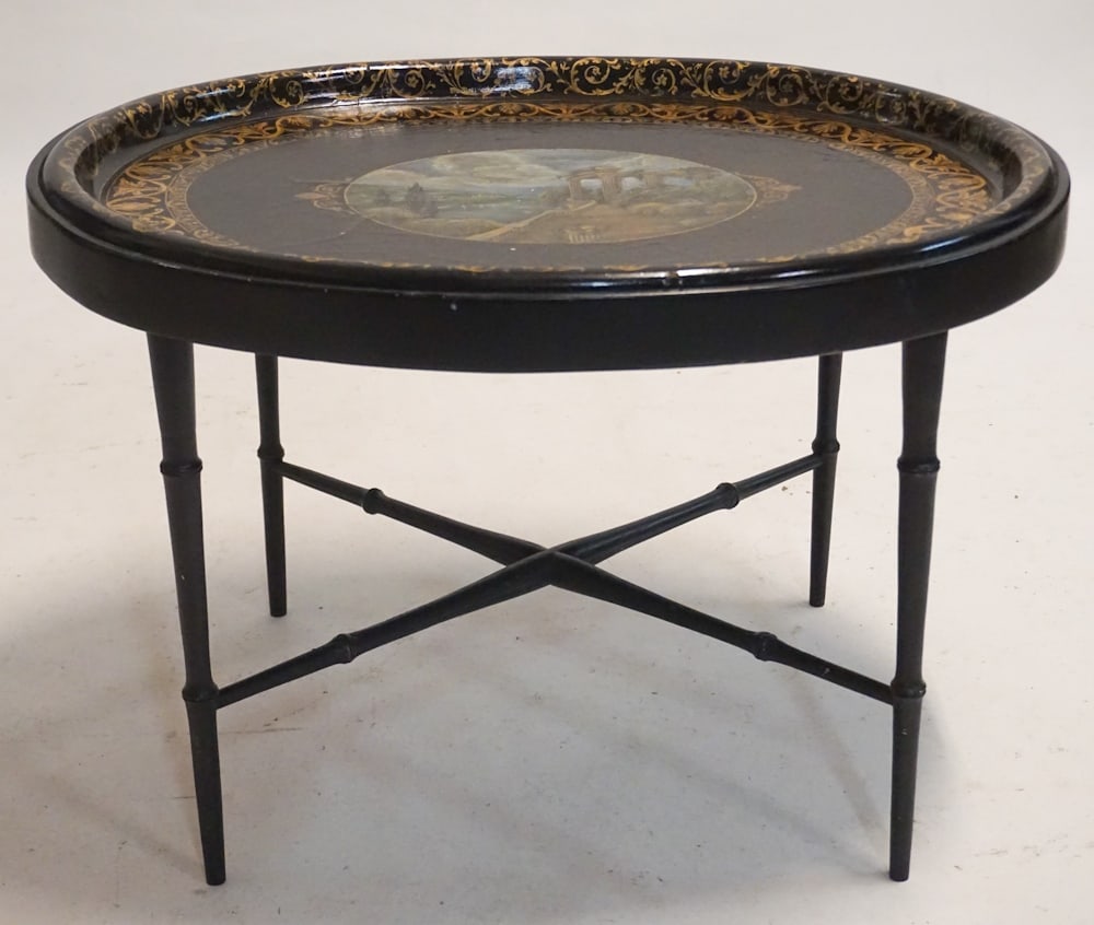 English Victorian Paper Mache Serving Tray Table (1 of 3)