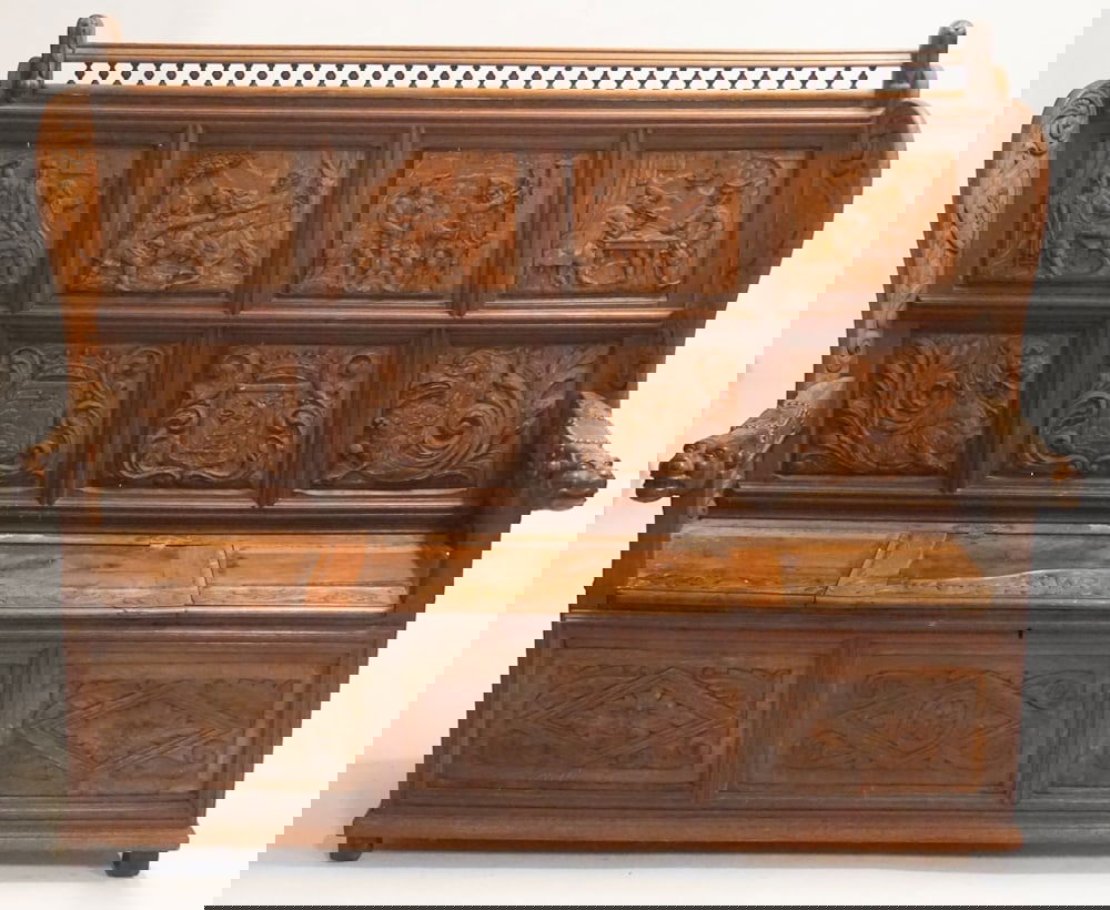 Continental Oak Jacobean Style Hall or Settle Benc (1 of 10)