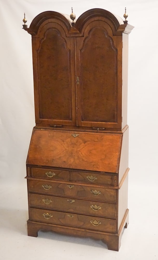 Queen Anne Style Figured Walnut Secretary Bookcase (1 of 5)