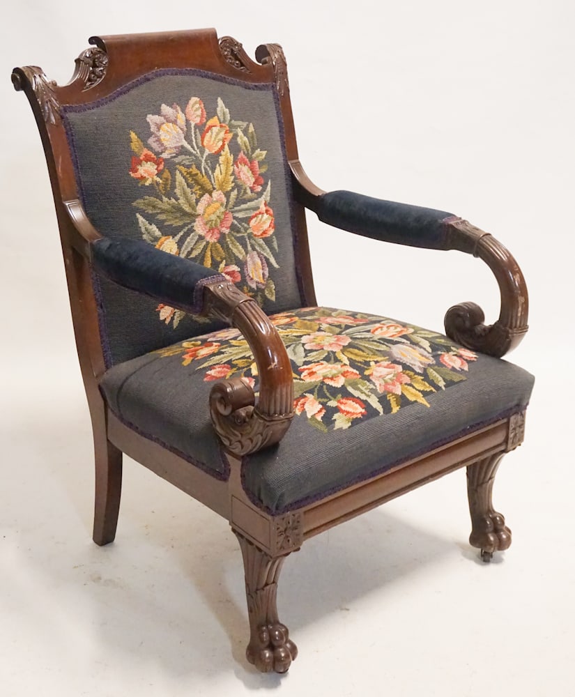 English Regency Carved Mahogany Armchair (1 of 4)